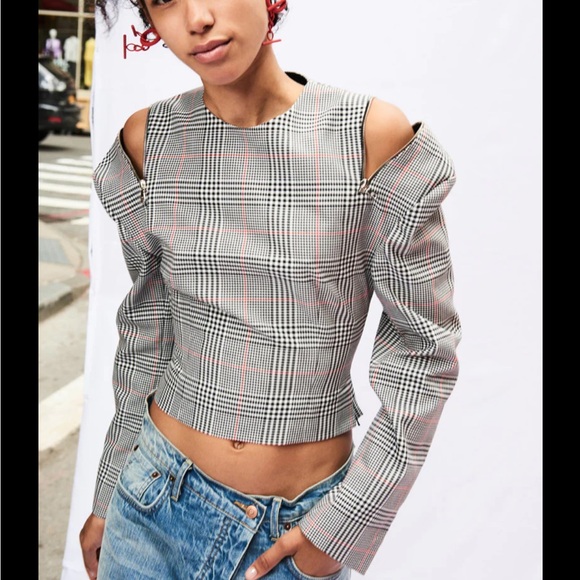 MONSE Tops - Monse Glen plaid cut out top